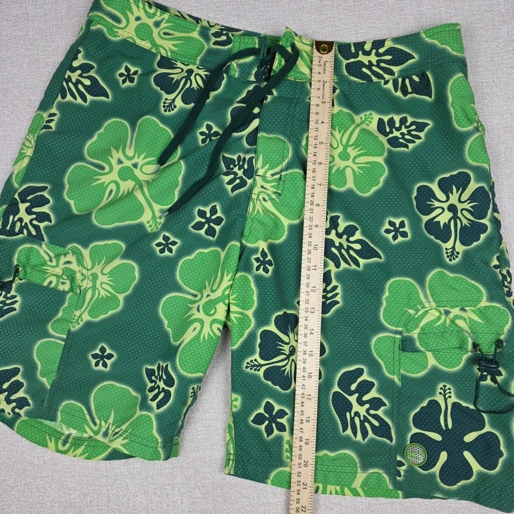 VTG O'Neill Mens Green Hibiscus Floral Board Shorts Cargo Pockets Swim Trunks 37